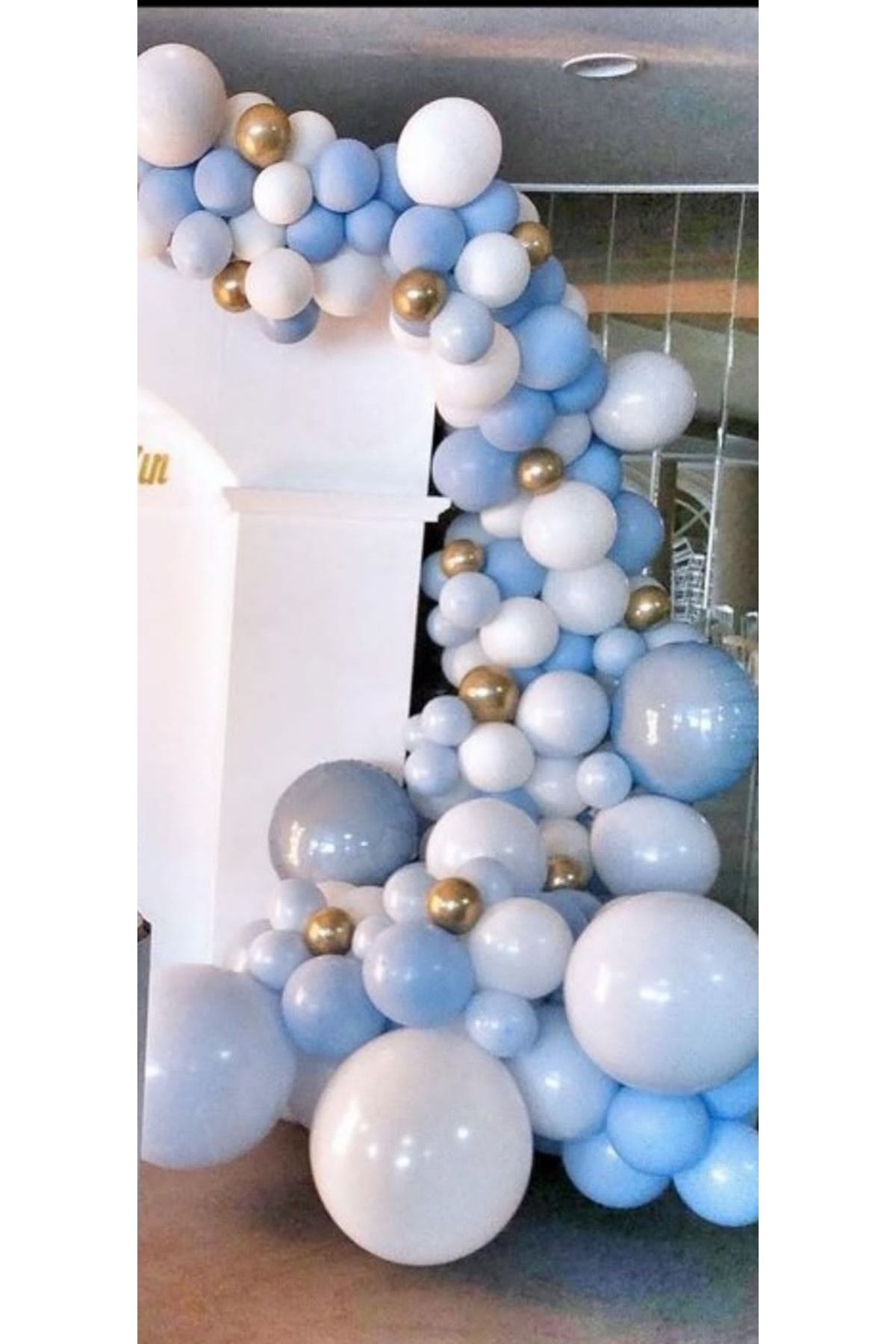 Krom Gold Makaron Mavi Ve Beyaz Balon Zinciri 100 Adet