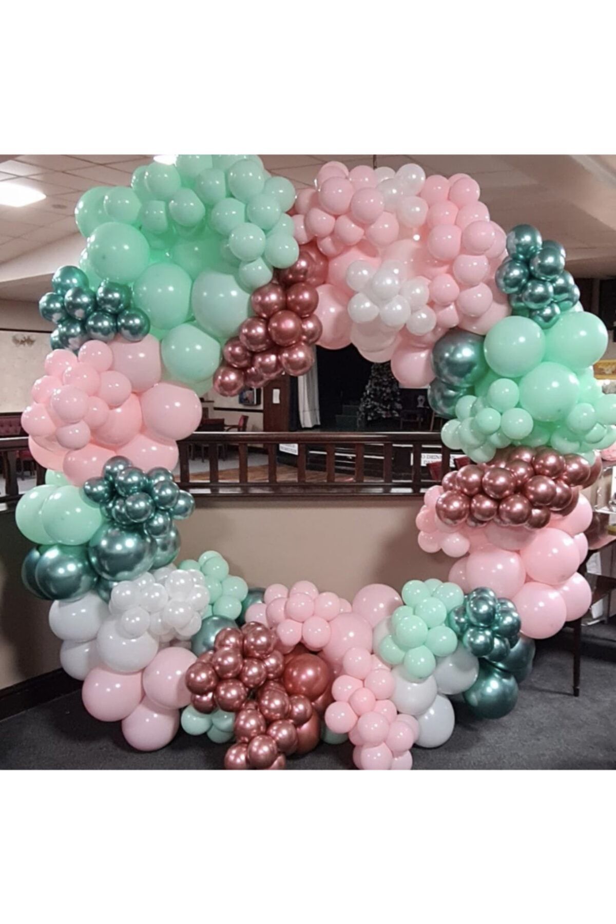 Krom Pembe Yeşil Makaron Yeşil Beyaz Ve Pembe Balon Zinciri 100 Adet