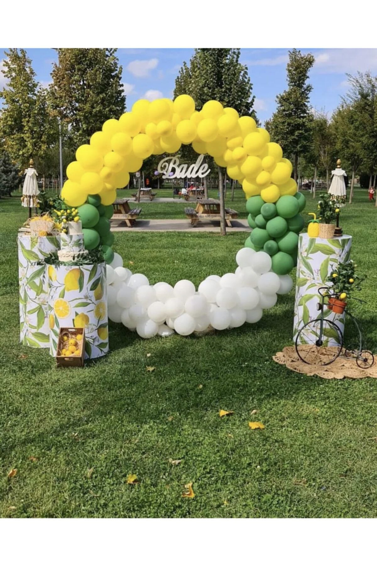 Limon Konsepti Sarı Koyu Yeşil Ve Beyaz Balon Zinciri 100 Adet
