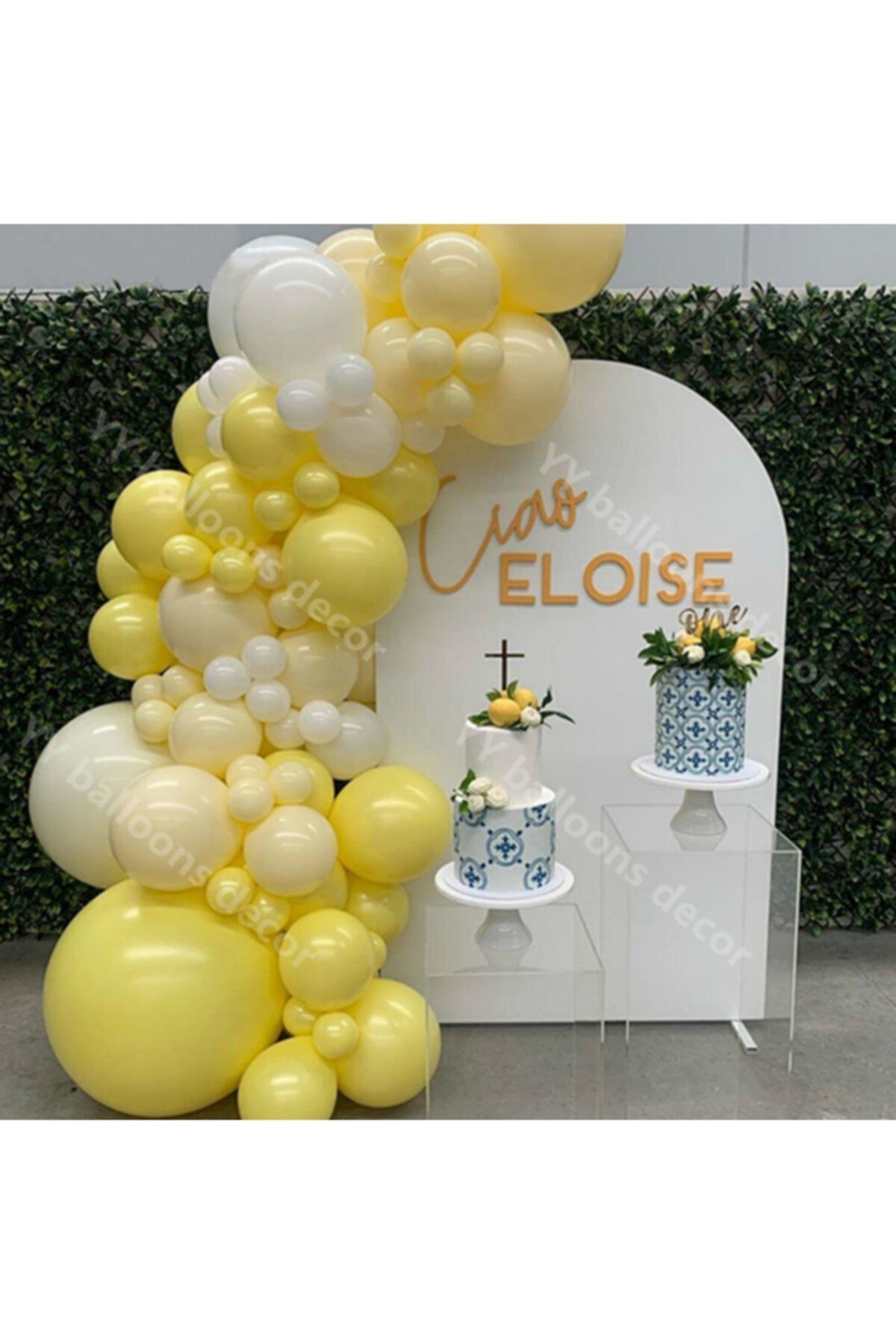 Pastel Sarı Makaron Sarı Ve Beyaz Balon Zinciri 100 Adet