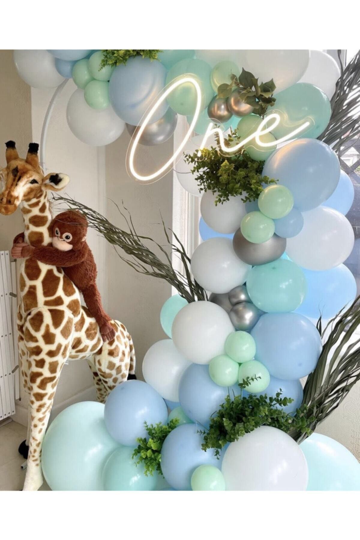 Krom Gümüş Pastel Beyaz Mint Yeşili Ve Mavi Balon Zinciri 100 Adet
