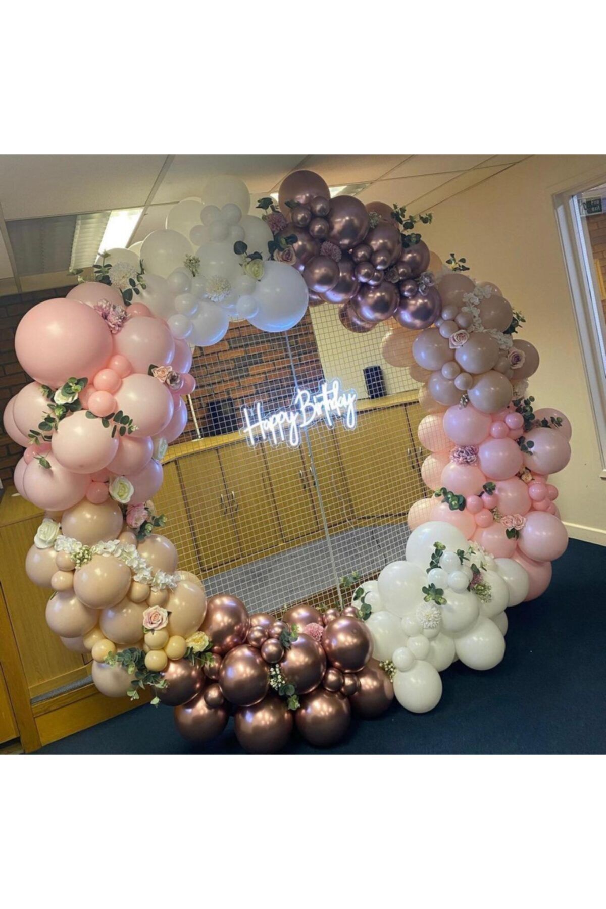 Krom Pembe Pastel Pembe Ten Rengi Ve Beyaz Balon Zinciri 100 Adet