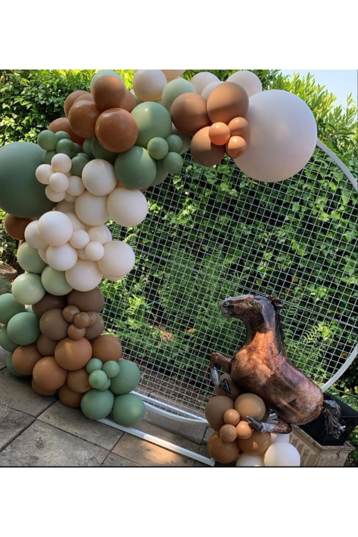 Küf Yeşili Karamel Sütlü Kahve Ve Deniz Kumu Pastel Balon Zinciri 100 Adet