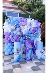 Krom Gümüş Makaron Lila Makaron Mavi ve Beyaz Balon Zinciri 100 Adet