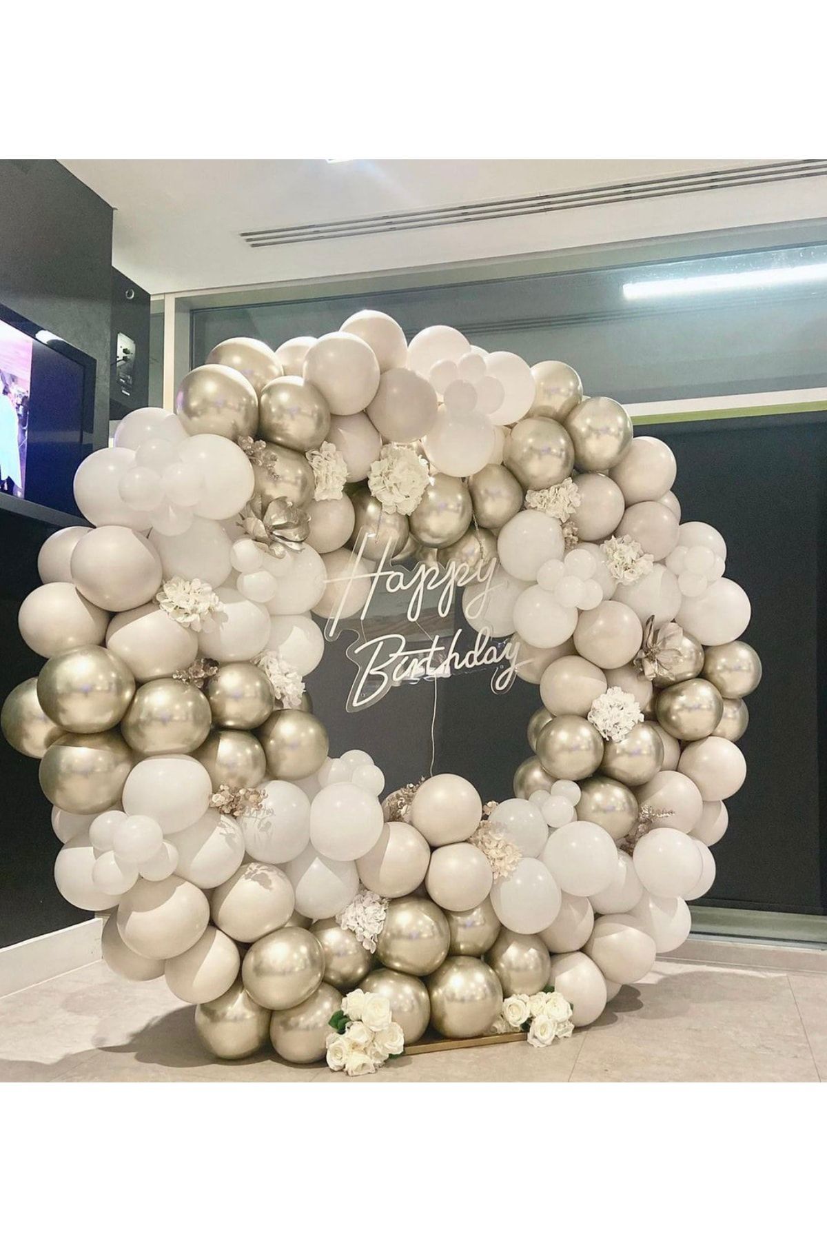 Krom Beyaz Altın Ve Pastel Beyaz Balon Zinciri 100 Adet