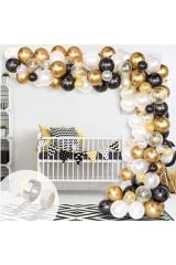 Siyah Beyaz Gold Krom Konfetili Balon Zincir Seti