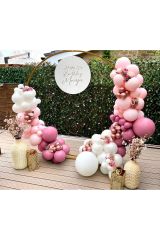 Krom Rose Gold Beyaz Makaron Pembe ve Yaban Çileği  Balon Zinciri 100 Adet