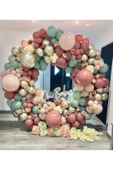 Krom White Gold Pastel Rosewood Pink Blush ve Kış Yeşili Balon Zinciri 100 Adet