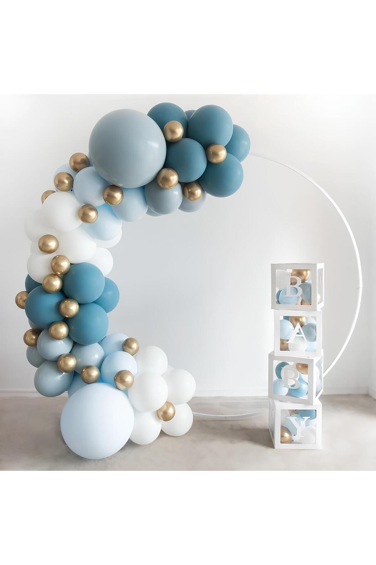 Gold Krom Pastel Beyaz Fırtına Mavisi ve Derin Okyanus Balon Zinciri 100 Adet