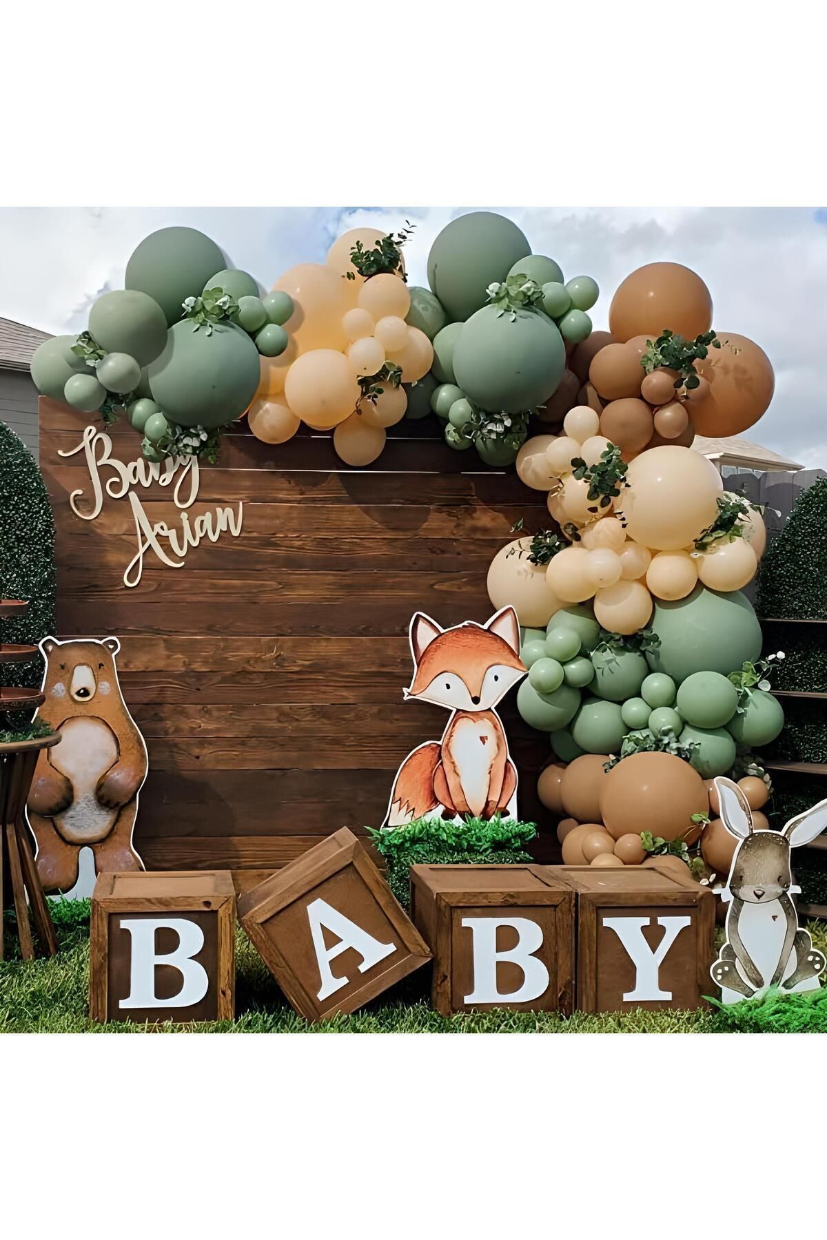 Retro Adaçayı Karamel ve Çöl Kumu Balon Zinciri 100 Adet