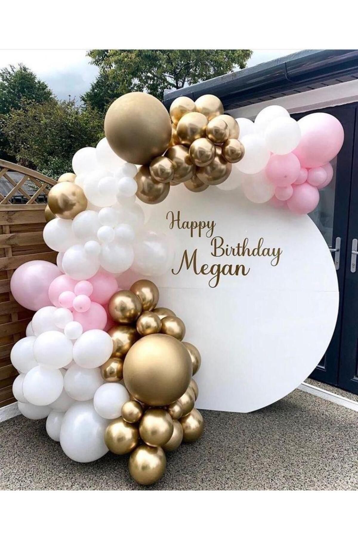 Krom Gold Makaron Pembe ve Beyaz Balon Zinciri 100 Adet