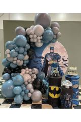 Pastel Siyah Mavi Cam Gri ve Retro Beyaz Balon Zinciri 100 Adet