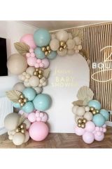 Krom Gold Kış Yeşili Makaron Pembe ve Deniz Kumu  Balon Zinciri 100 Adet