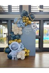 Krom Gold Gece Mavisi  Macaron Mavi ve Retro Beyaz Balon Zinciri 100 Adet