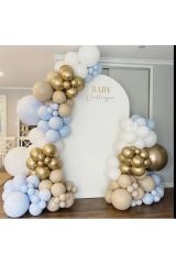 Krom Gold Beyaz Deniz Kumu ve Makaron Mavi Balon Zinciri 100 Adet