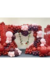 Deep Red Makaron Pembe ve Bordo Balon Zinciri 100 Adet