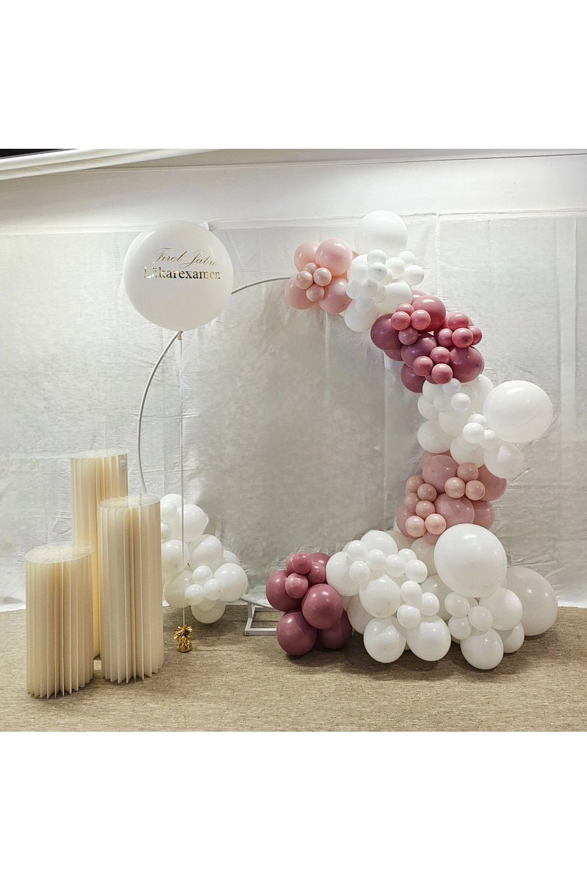 Retro Pink Blush Rosewood ve Beyaz Balon Zinciri 100 Adet