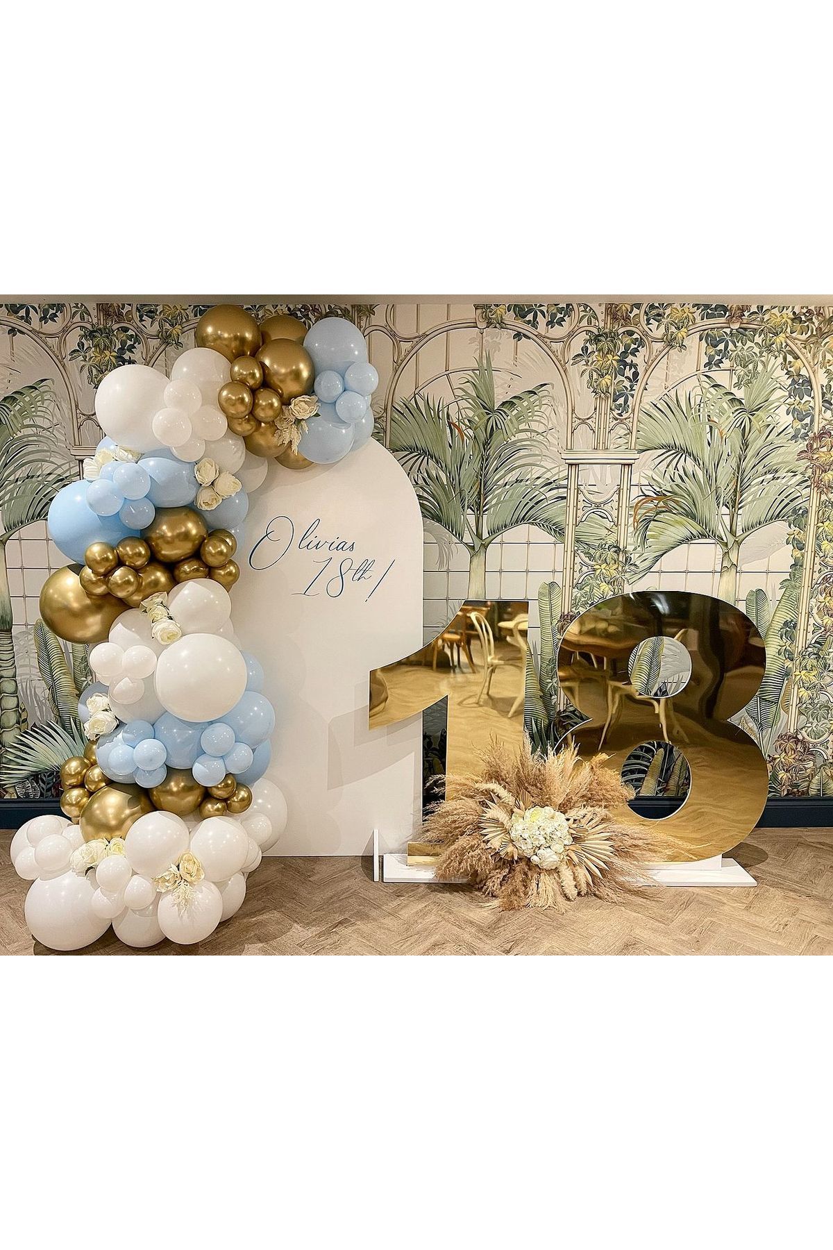 Krom Gold Makaron Baby Blue ve Beyaz Balon Zinciri 100 Adet