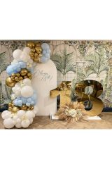 Krom Gold Makaron Baby Blue ve Beyaz Balon Zinciri 100 Adet
