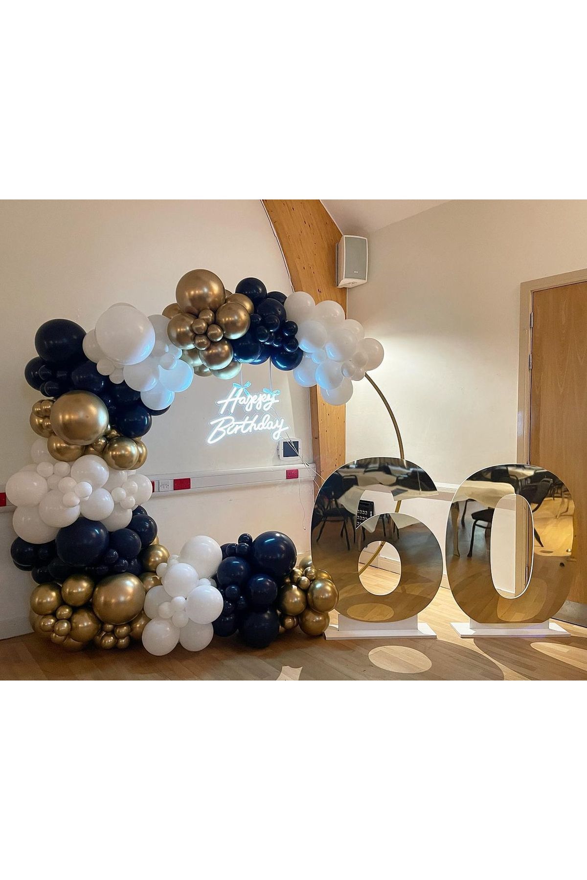 Krom Gold Gece Mavisi ve Beyaz Balon Zinciri 100 Adet