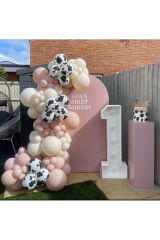 Retro Pink Blush ve Retro Beyaz Balon Zinciri 100 Adet