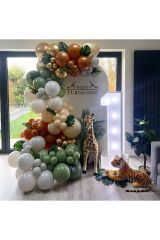 Krom Gold Retro Okaliptus Beyaz Sütlü Kahve ve Yanık Turuncu Balon Zinciri 100 Adet