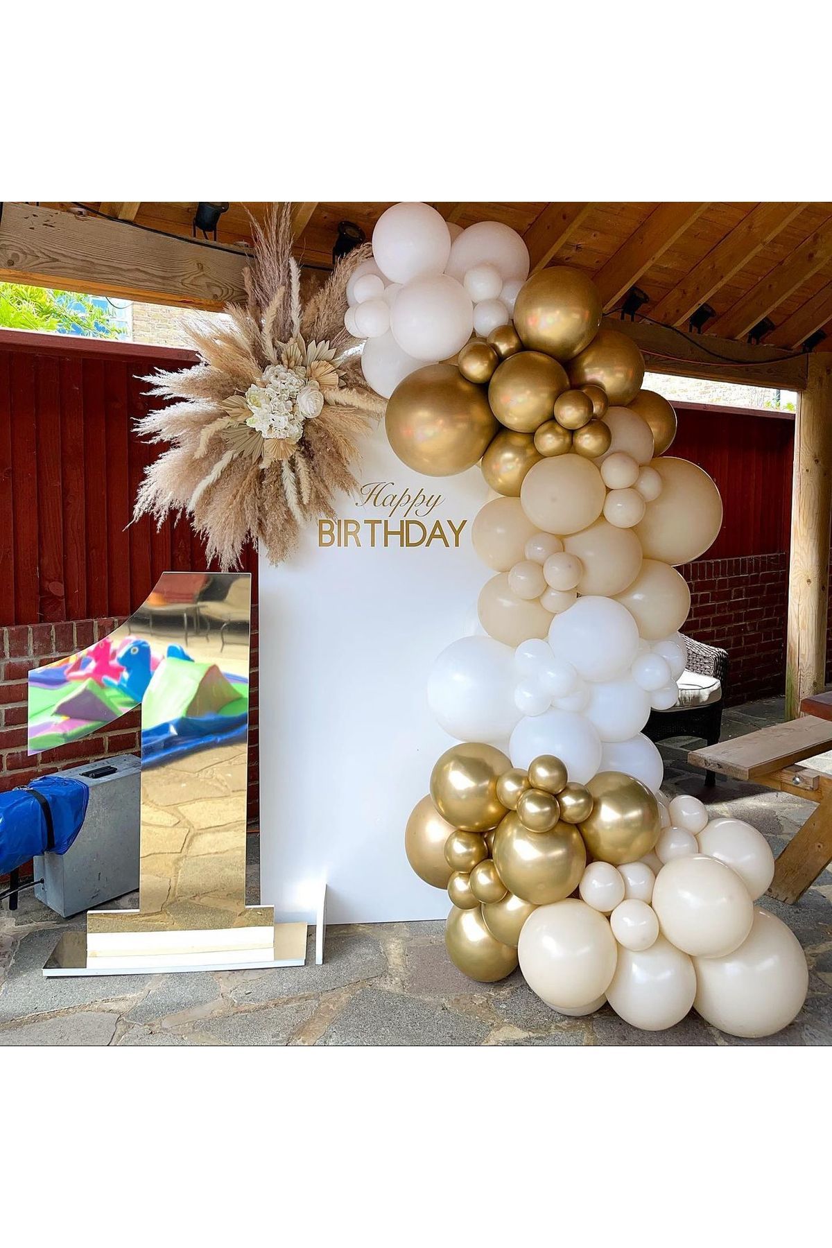 Krom Gold Sütlü Kahve ve Beyaz Balon Zinciri 100 Adet