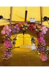 Krom Gold Pastel Fuşya Toz Pembe ve Makaron Pembe Balon Zinciri 100 Adet