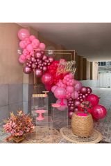Krom Pembe Pastel Fuşya ve Flamingo Pembe Balon Zinciri 100 Adet