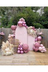 Krom Pembe Retro Pınk Blush ve Rosewoood Balon Zinciri 100 Adet