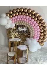 Krom Gold Makaron Pembe Deniz Kumu ve Beyaz Balon Zinciri 100 Adet