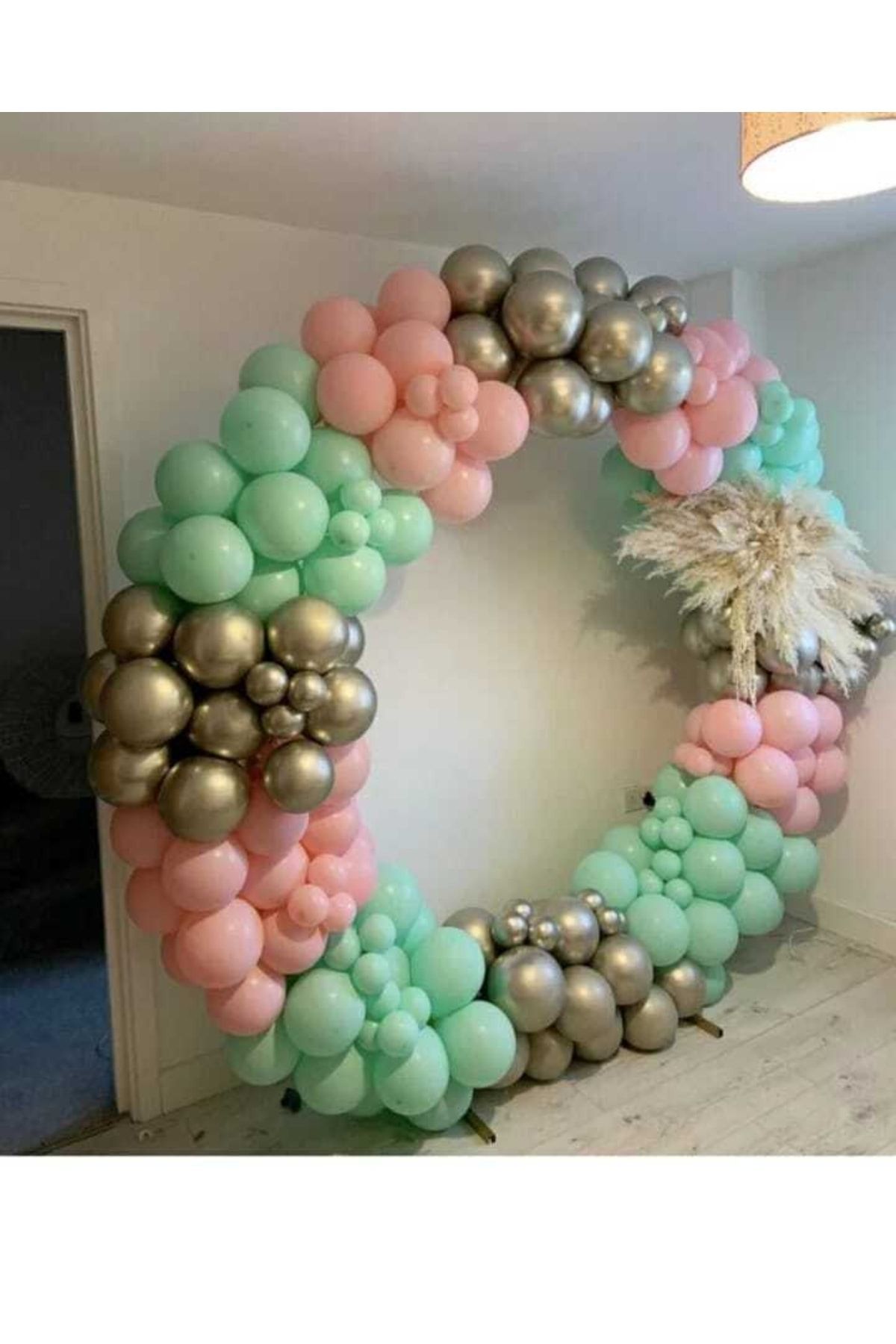 Krom Beyaz Altın Makaron Mint Yeşili Ve Makaron Pembe Balon Zinciri 100 Adet