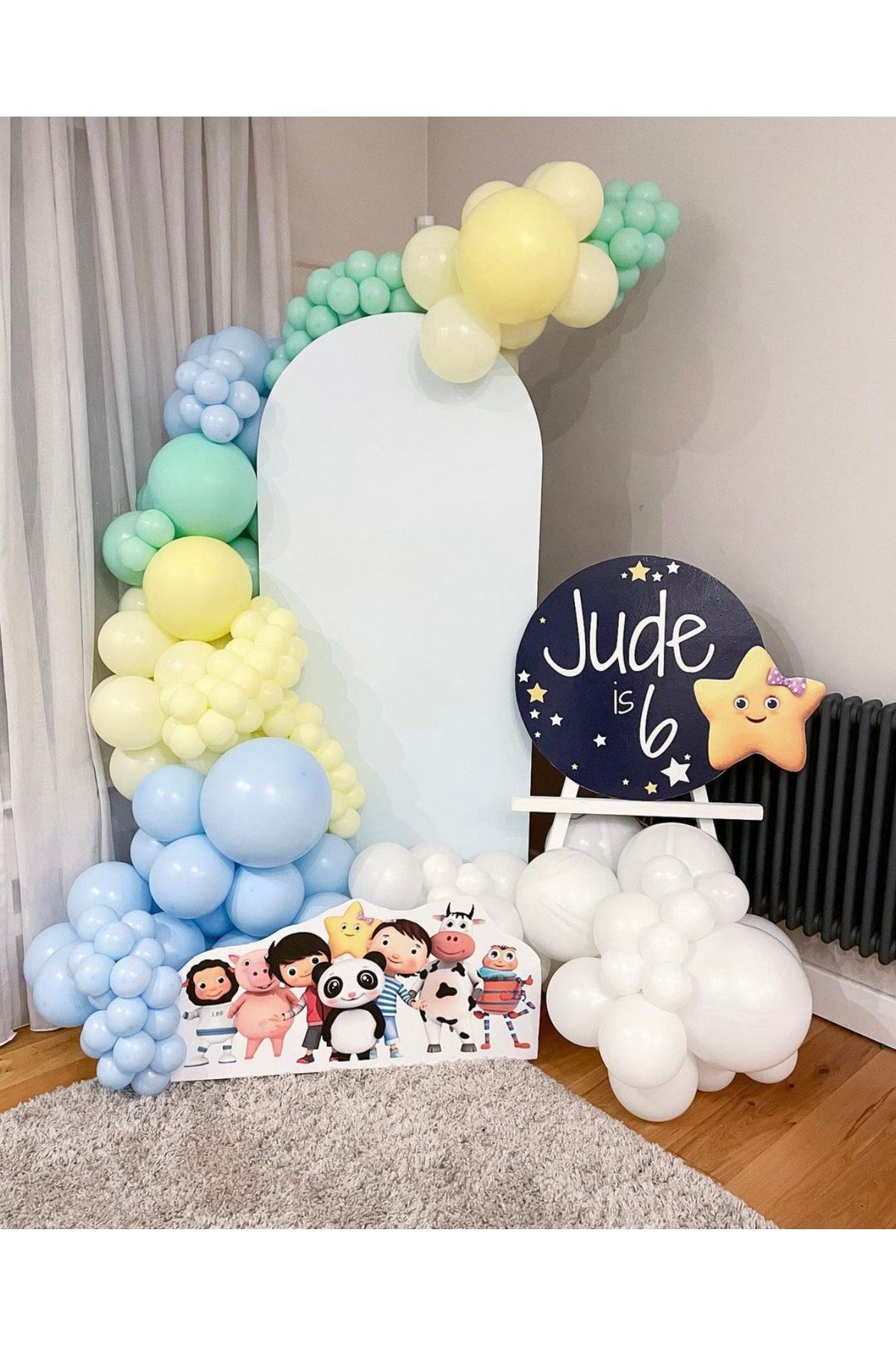 Makaron Mavi Sarı Lila Ve Beyaz Balon Zinciri 100 Adet