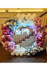 Krom Gümüş Toz Pembe Yaban Çileği Ve Beyaz Balon Zinciri 100 Adet