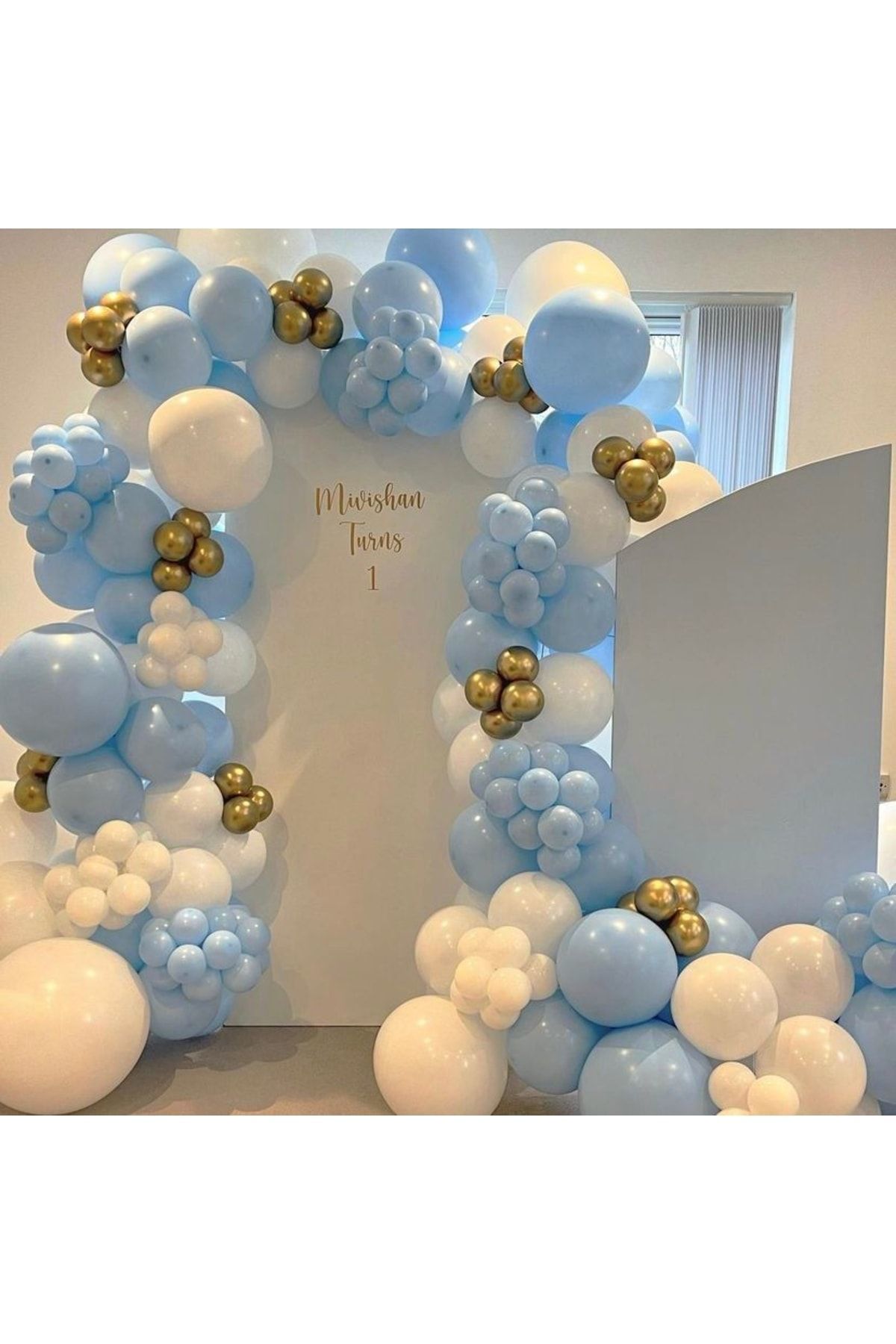 Krom Gold Makaron Mavi Ve Beyaz Balon Zinciri 100 Adet