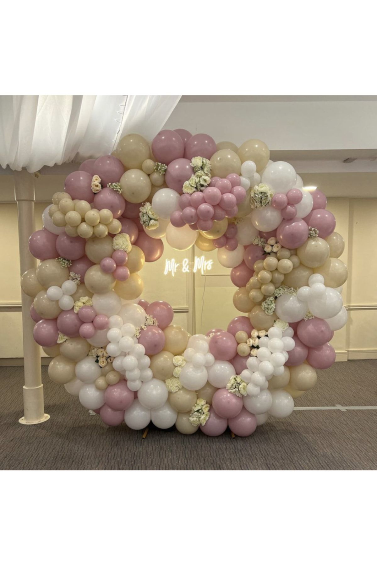 Retro Toz Pembe Sütlü Kahve Ve Beyaz Balon Zinciri 100 Adet