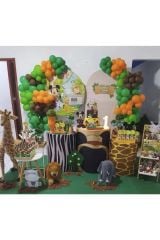 Safari Konsepti Balon Zinciri Açık Yeşil Koyu Yeşil Turuncu Ve Kahverengi 100 Adet