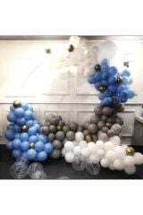 Pastel Mavi Gri Beyaz Balon Zinciri 100 Adet