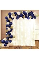 Beyaz Gece Mavisi Gold Konfetili Balon Zincir Seti