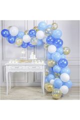 Mavi Gold Konfetili Balon Zincir Seti