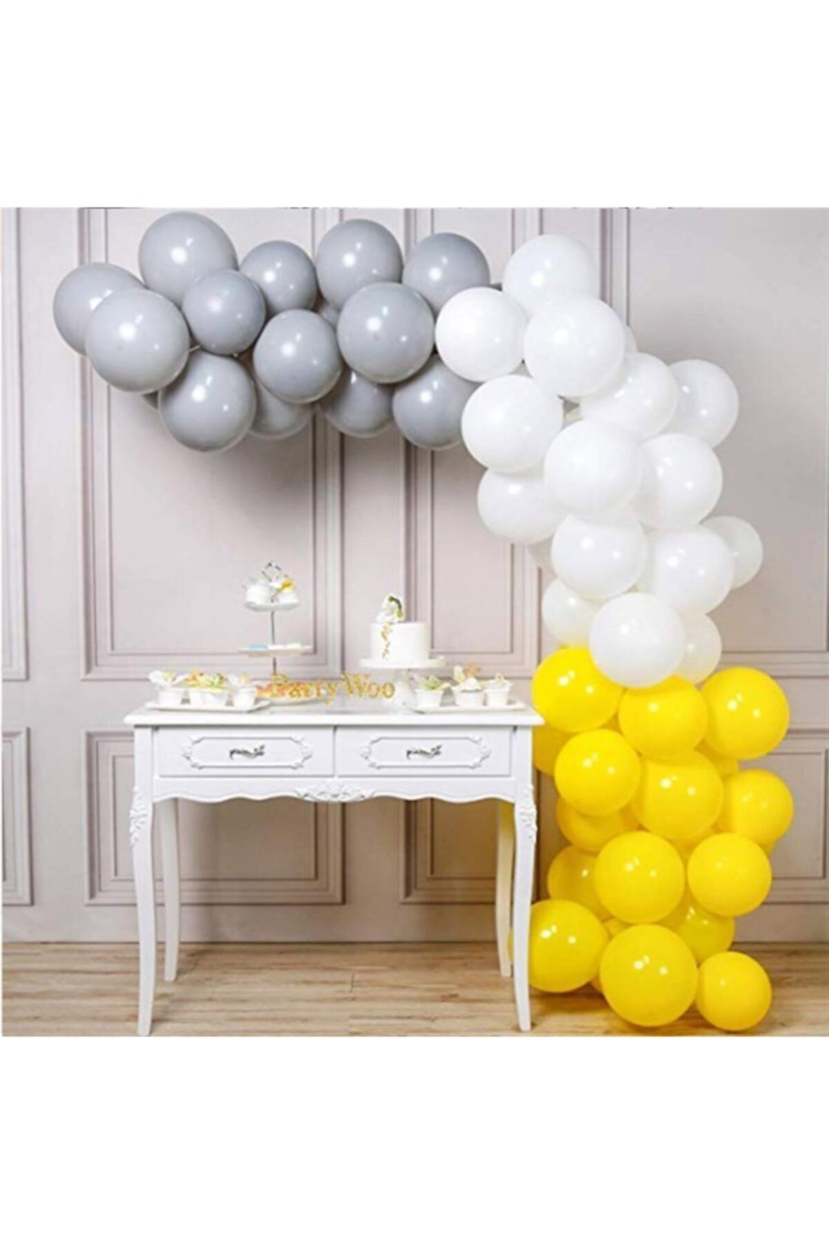 Gri Beyaz Sarı Balon Zincir Seti - 5 Metre