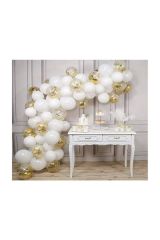 Beyaz Gold Konfetili Balon Zincir Seti