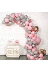Gri Pembe Rose Konfetili Balon Zincir Seti