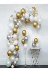 Beyaz Gümüş Gold Konfetili Balon Zincir Seti