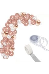 Rose Gold Beyaz Konfetili Zincir Balon Seti