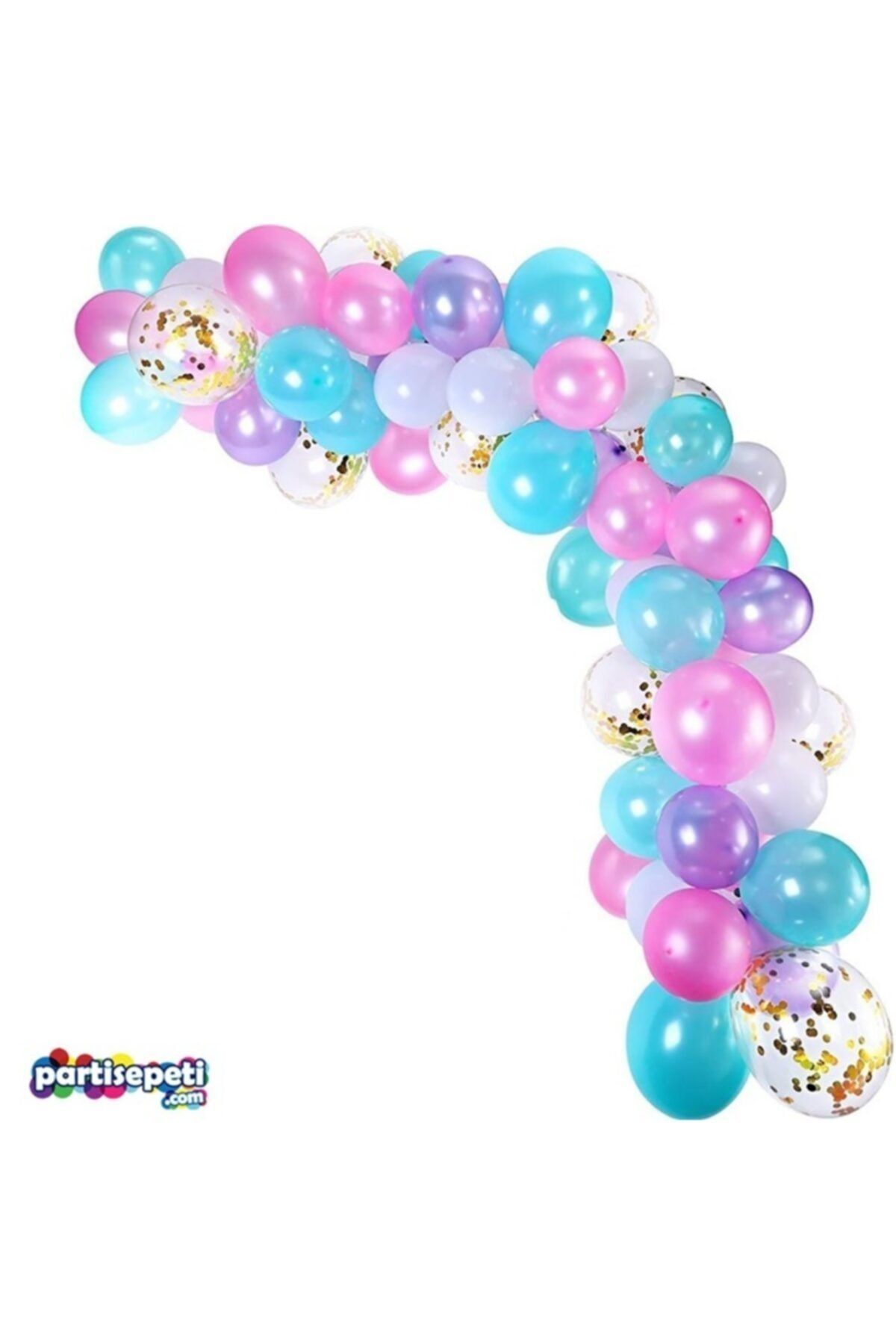 Zincir Balon Seti Pembe - Mavi - Mor / Konfetili 130 Adet Balon