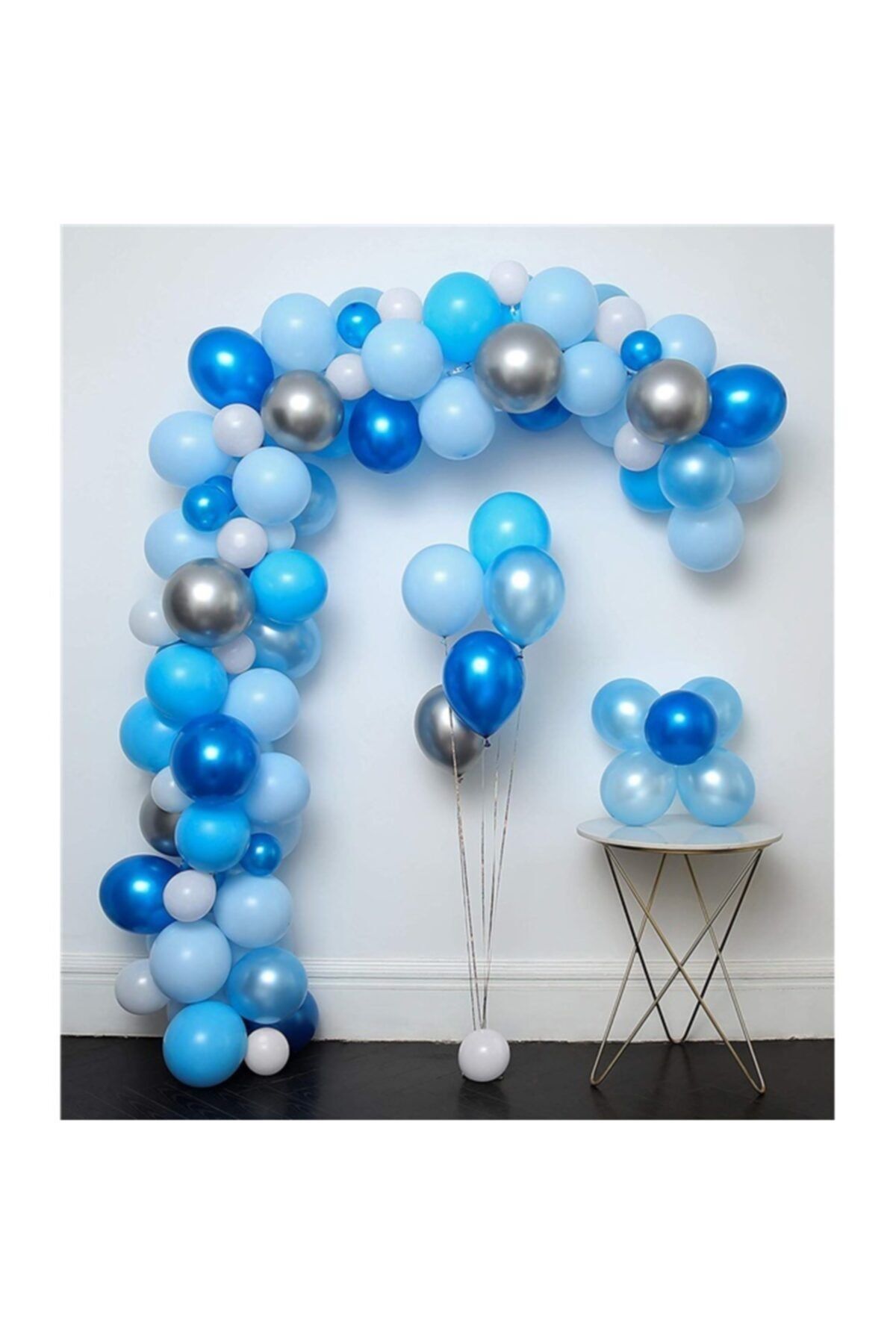 Zincir Balon Seti Mavi Gümüş Beyaz 125 Adet