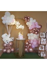 Krom Rose Gold Makaron Pembe ve Deniz Kumu Balon Zinciri 100 Adet