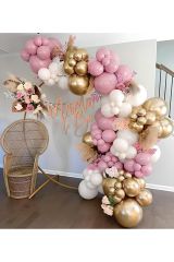Krom Gold Beyaz ve Toz Pembe Balon Zinciri 100 Adet