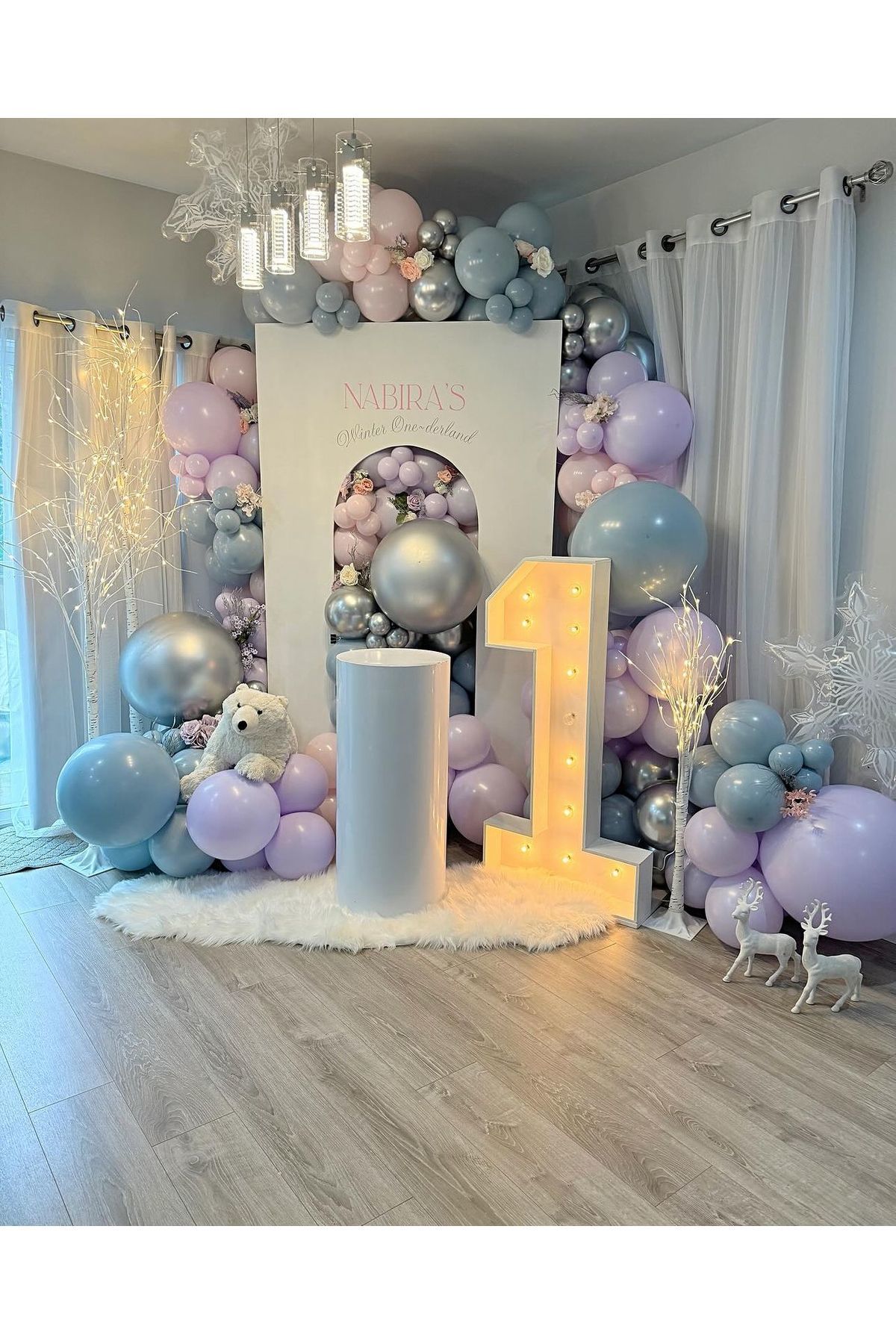 Krom Gümüş Fırtına Mavisi ve Lila Balon Zinciri 100 Adet